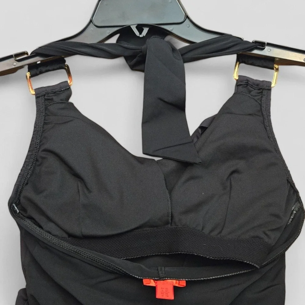 Spanx Draped Whittle Waistline Halter Tankini Black 6 Slimming Minimalist NWT